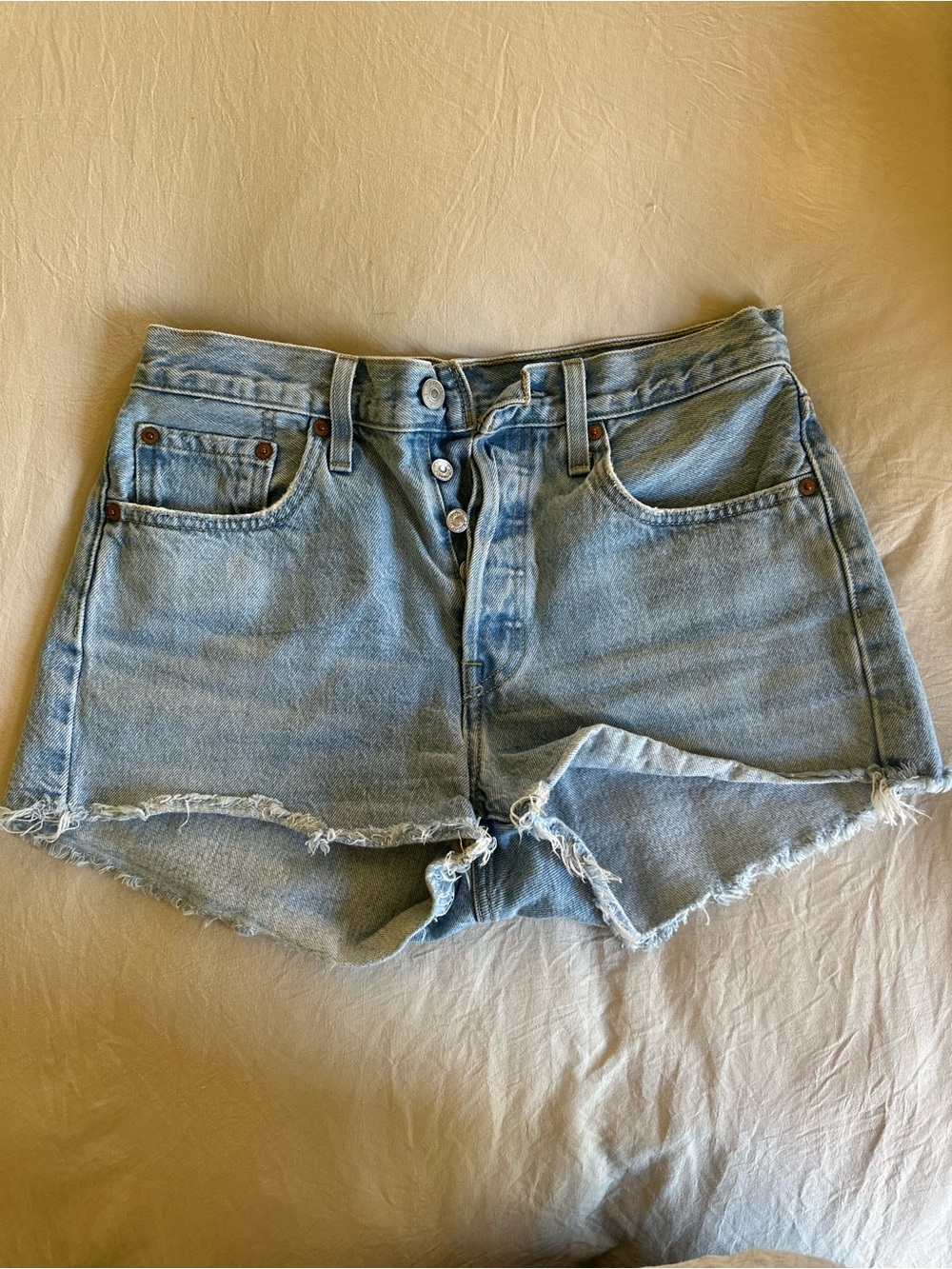 Levi's Light Blue Distressed Denim Cutoff Shorts